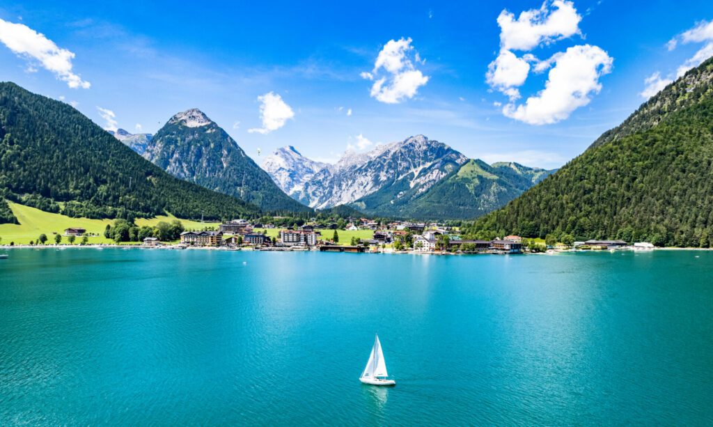 landscape at the achensee lake in austria - pertisau