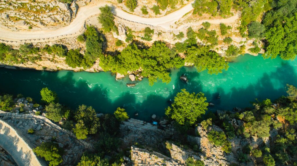 Aerial view of River landscape from Koprulu Canyon. Manavgat, Antalya, Turkey - Touristic places