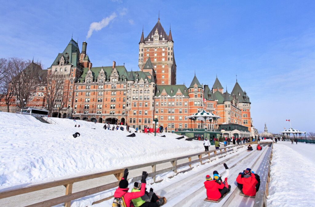 Quebec City in winter, traditional slide descent, Canada