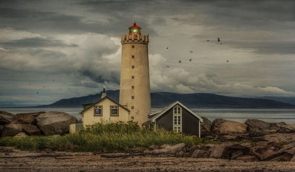 Le phare de Grótta sur la presque-île de Seltjarnarnes, tout proche de Reykjavik