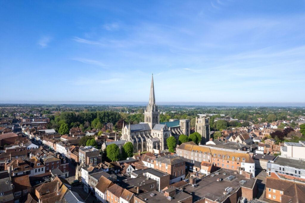 Vue aérienne du centre de Chichester, Angleterre