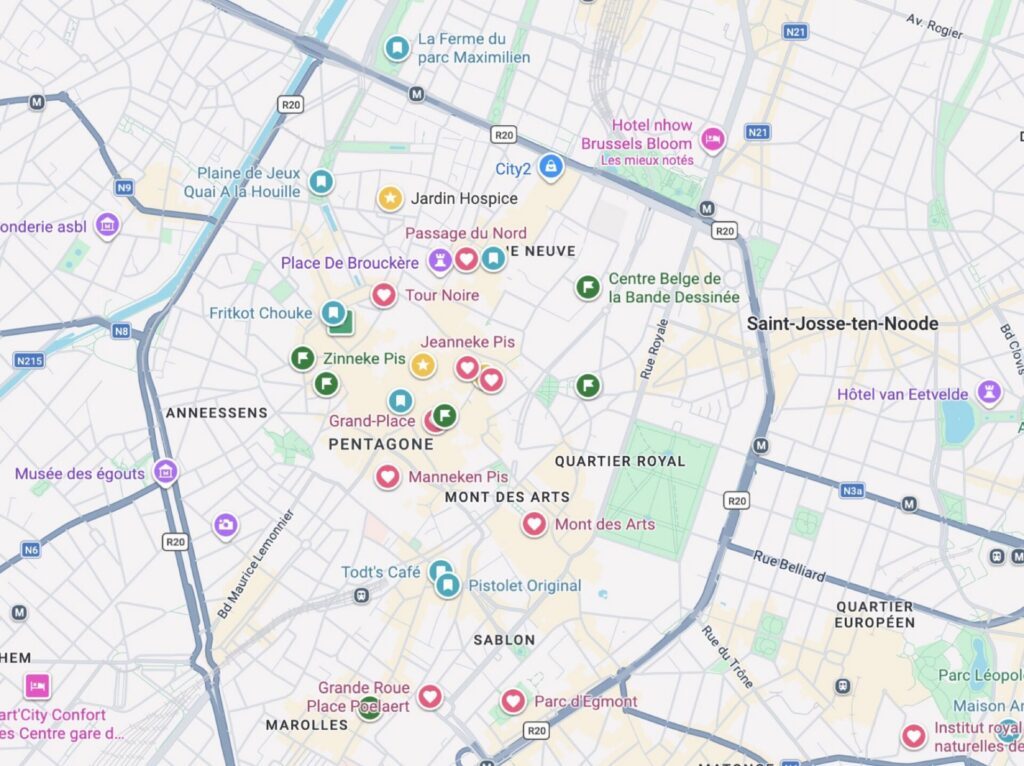 Capture de ma carte personnalisée de mon dernier voyage à Bruxelles © Google Maps
